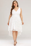 Asimétrico de encaje blanco más el vestido Tamaño