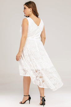 Asimétrico de encaje blanco más el vestido Tamaño