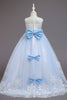 Cargar imagen en el visor de la galería, Vestido azul de niña de flores de línea A con lazos