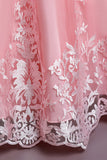 Vestido de niña de flores sin mangas bordado rosa con moño
