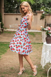 Blue Strawberry Floral Vintage Swing 1950s Vestido