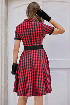 1950 vestido a cuadros rojo