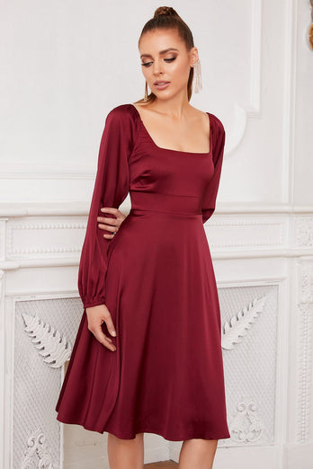 Borgoña mangas largas vestido formal de fiesta