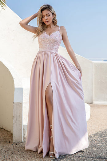 Rosa Vestido de Fiesta con Hendidura