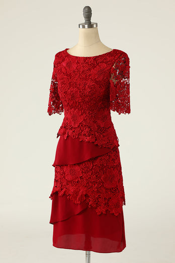 Vestido rojo oscuro de dos piezas de la madre de la novia con encaje