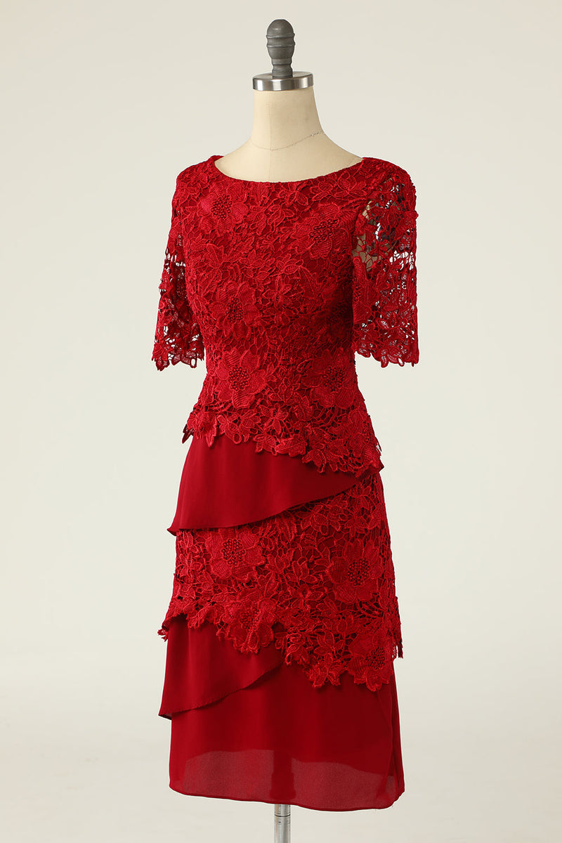 Cargar imagen en el visor de la galería, Vestido rojo oscuro de dos piezas de la madre de la novia con encaje