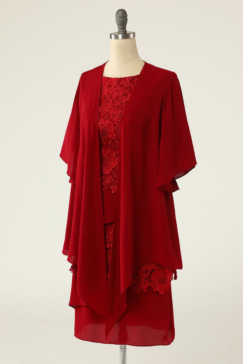 Cargar imagen en el visor de la galería, Vestido rojo oscuro de dos piezas de la madre de la novia con encaje