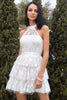 Cargar imagen en el visor de la galería, A Line Halter White Lace Graduation Dress