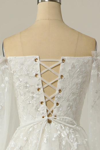 Lujoso vestido de novia blanco A Line Off the Shoulder con apliques