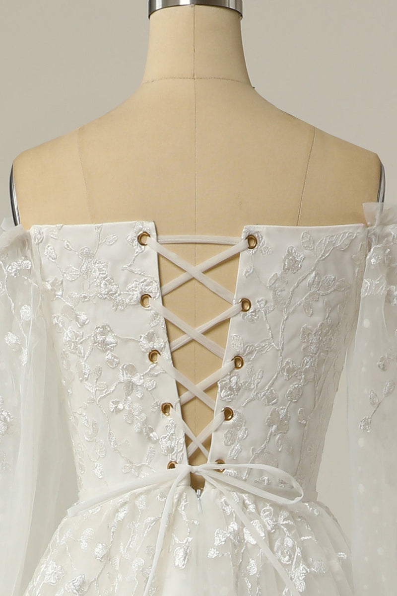 Cargar imagen en el visor de la galería, Lujoso vestido de novia blanco A Line Off the Shoulder con apliques
