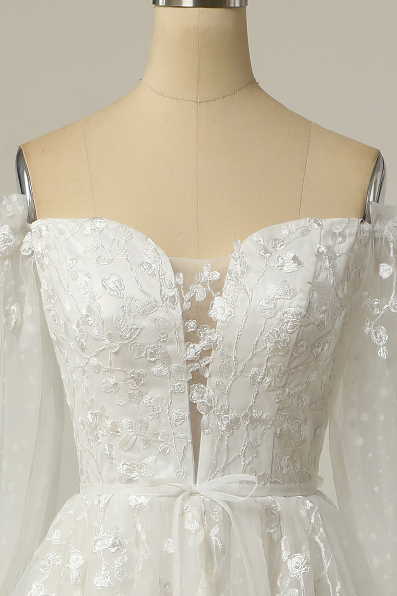 Cargar imagen en el visor de la galería, Lujoso vestido de novia blanco A Line Off the Shoulder con apliques