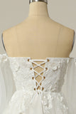 Una línea fuera del hombro Vestido de novia marfil con mangas largas