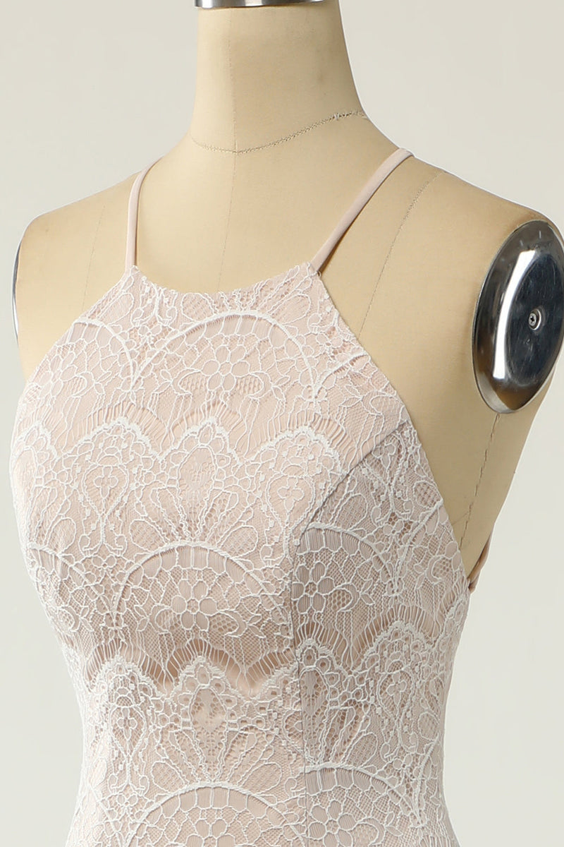 Cargar imagen en el visor de la galería, Sirena Halter Vestido de novia de encaje blanco con tren de barrido