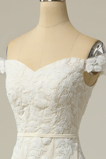 Sirena del hombro Vestido de novia blanco con apliques