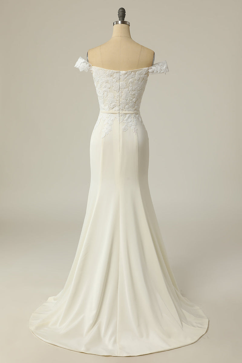 Cargar imagen en el visor de la galería, Sirena del hombro Vestido de novia blanco con apliques