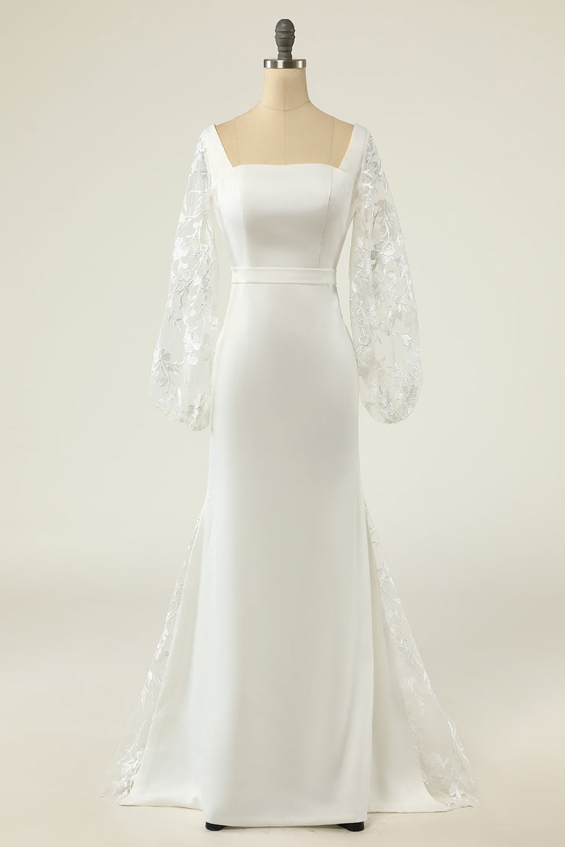 Cargar imagen en el visor de la galería, Vestido de novia de manga larga sirena blanca