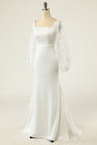 Vestido de novia de manga larga sirena blanca