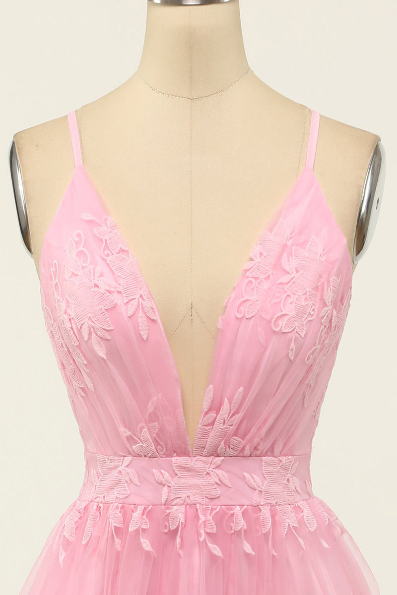 Cargar imagen en el visor de la galería, Vestido de fiesta corto con tirantes finos rosa