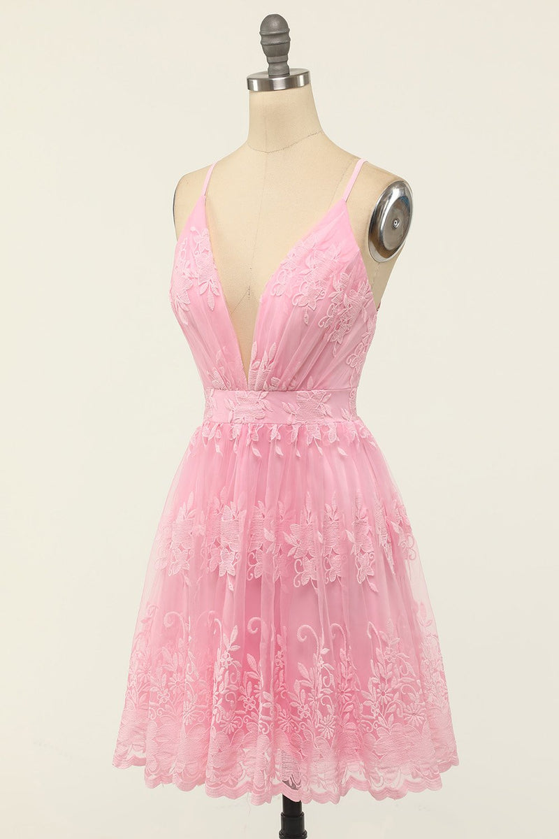 Cargar imagen en el visor de la galería, Vestido de fiesta corto con tirantes finos rosa