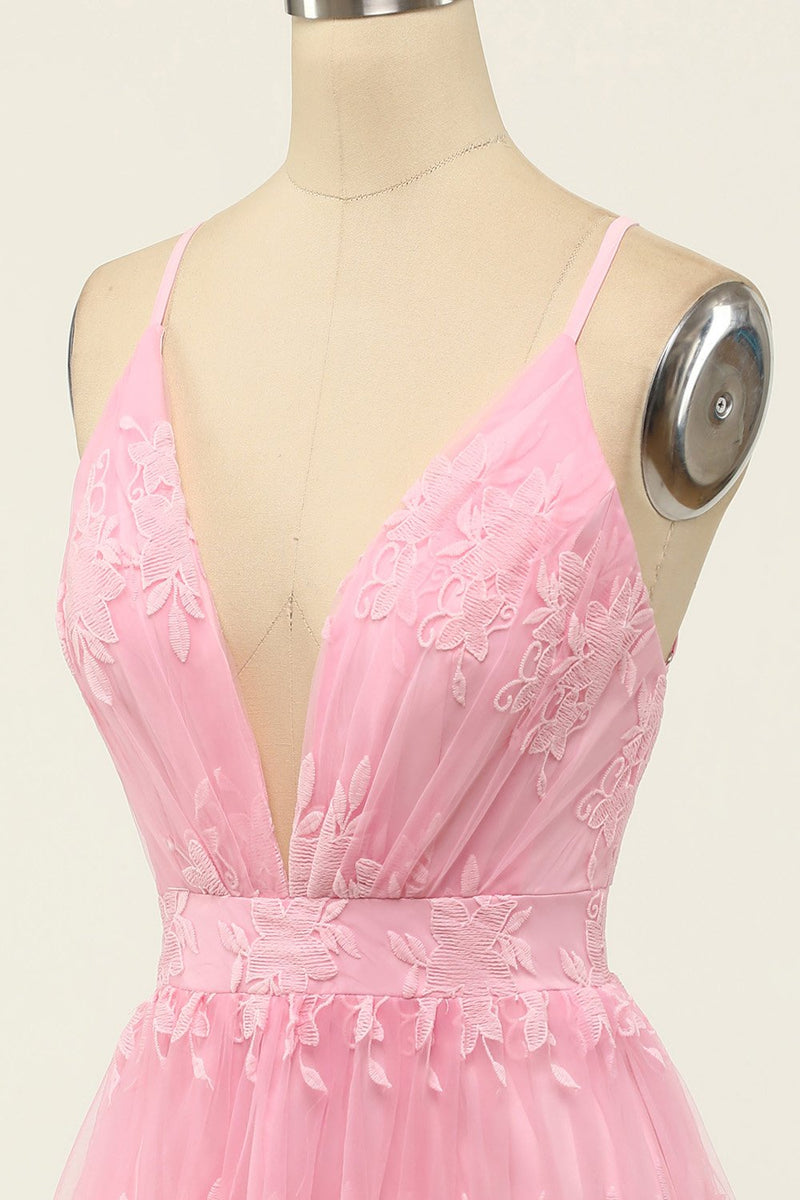 Cargar imagen en el visor de la galería, Vestido de fiesta corto con tirantes finos rosa