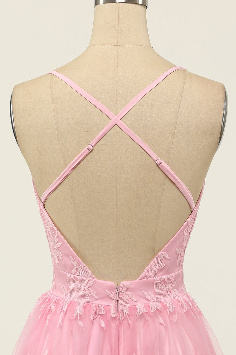 Cargar imagen en el visor de la galería, Vestido de fiesta corto con tirantes finos rosa