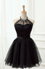 Cargar imagen en el visor de la galería, Halter Black Tulle Vestido corto de fiesta