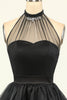 Cargar imagen en el visor de la galería, Halter Black Tulle Vestido corto de fiesta