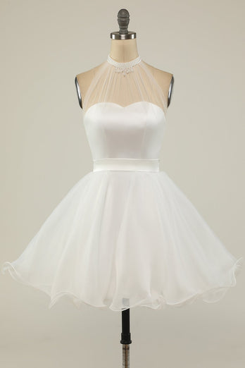 Halter Black Tulle Vestido corto de fiesta