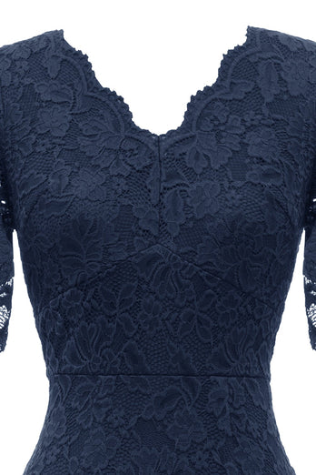 Vestido de fiesta de encaje Bodycon de Borgoña con mangas