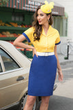 Vestido de lunares amarillos y azules Bodycon de la década de 1960