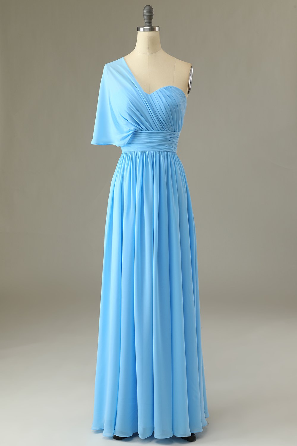 Vestido de dama de honor azul de un hombro