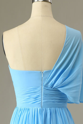 Vestido de dama de honor azul de un hombro