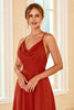 Cargar imagen en el visor de la galería, Rust Red Spaghetti Straps Vestido largo de dama de honor