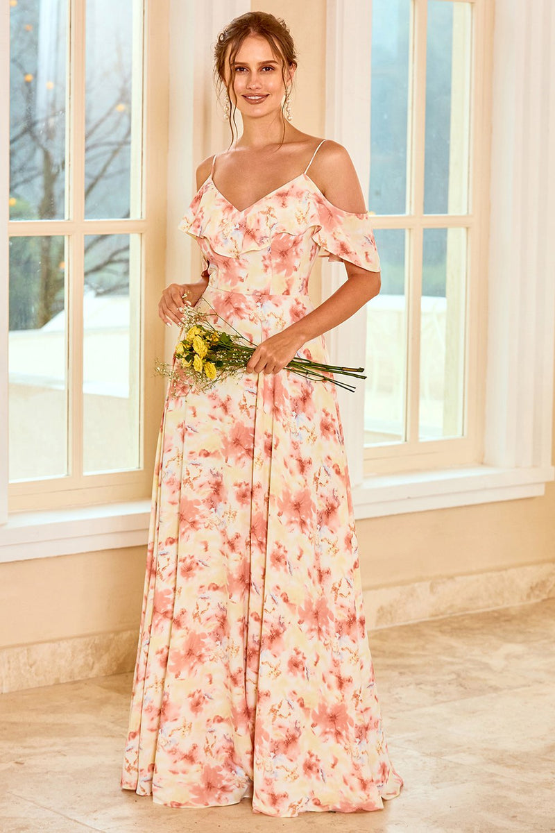 Cargar imagen en el visor de la galería, Estampado Blush Vestido de Dama de Honor con Volantes