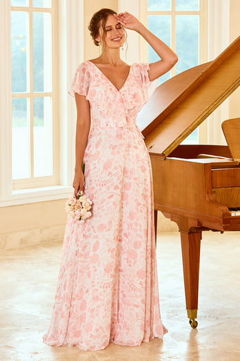 Blush Flower Print Vestido de dama de honor