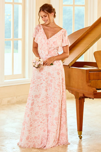 Blush Flower Print Vestido de dama de honor