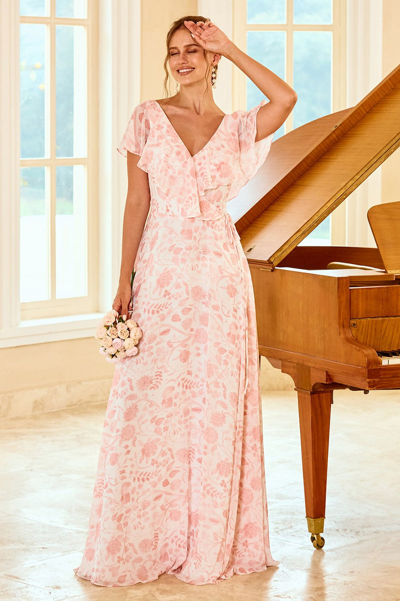 Cargar imagen en el visor de la galería, Blush Flower Print Vestido de dama de honor