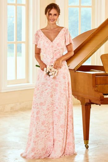 Blush Flower Print Vestido de dama de honor