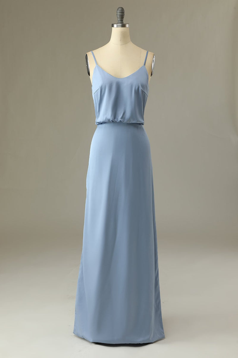 Cargar imagen en el visor de la galería, Tirantes de espagueti Gris Azul Largo Vestido de dama de honor