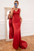 Cargar imagen en el visor de la galería, Sirena Cuello en V Rojo Largo Vestido de Dama de Honor