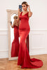 Cargar imagen en el visor de la galería, Sirena Cuello en V Rojo Largo Vestido de Dama de Honor
