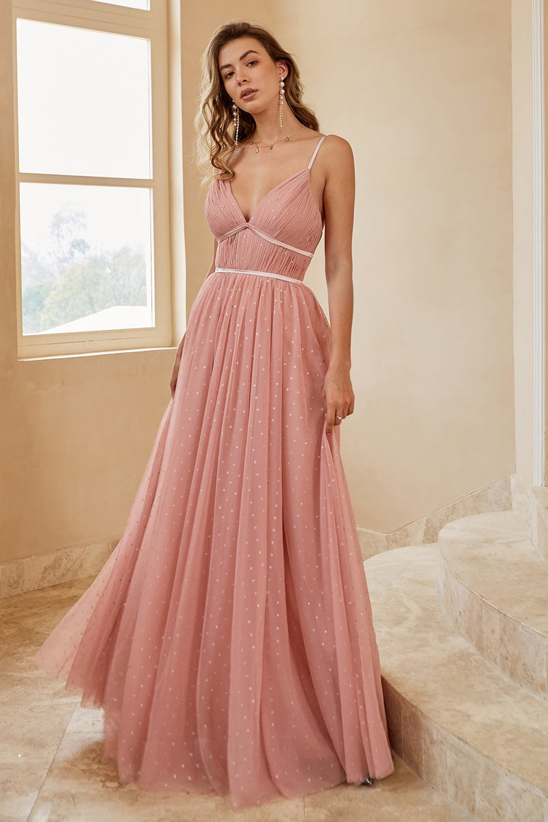 Cargar imagen en el visor de la galería, Una línea de vestido largo de dama de honor con volantes