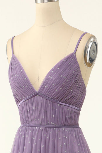 Una línea Tirantes de Espagueti Vestido de dama de honor con volantes