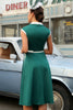 Cargar imagen en el visor de la galería, Cuello de solapa verde 1950s Vestido Swing con cinturón