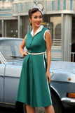 Cuello de solapa verde 1950s Vestido Swing con cinturón