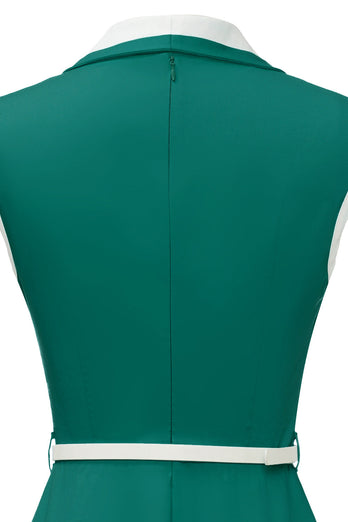 Cuello de solapa Verde Swing 1950s Vestido con cinturón