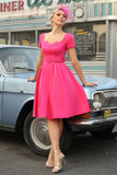 Fucsia Mangas cortas 1950s Vestido con cinturón