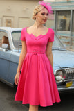 Fucsia Mangas cortas 1950s Vestido con cinturón