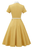 Vestido amarillo de estilo retro de la década de 1950 con lazo