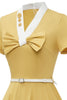 Cargar imagen en el visor de la galería, Vestido amarillo de estilo retro de la década de 1950 con lazo